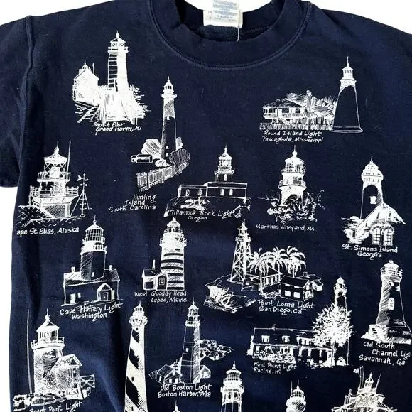 Vintage Marushka Handprints Navy Unisex Lighthouse Sweatshirt Size Small - Picture 3 of 5